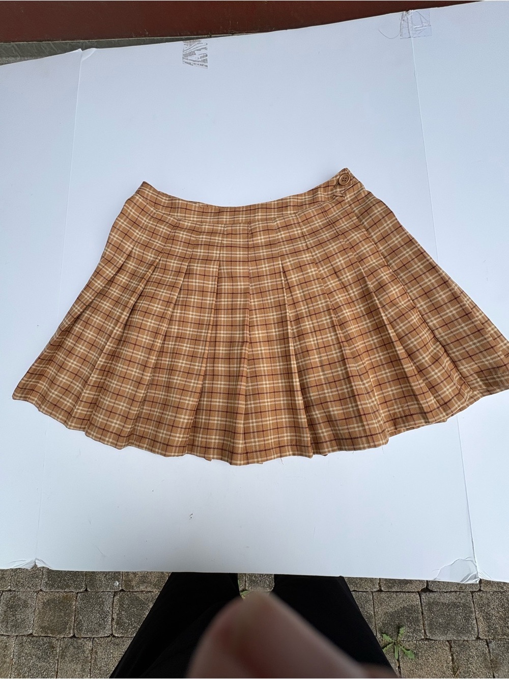 Brown Plaid Pleated Mini Skirt-Size large-sexy-preppy-cottagecore-punky-beach